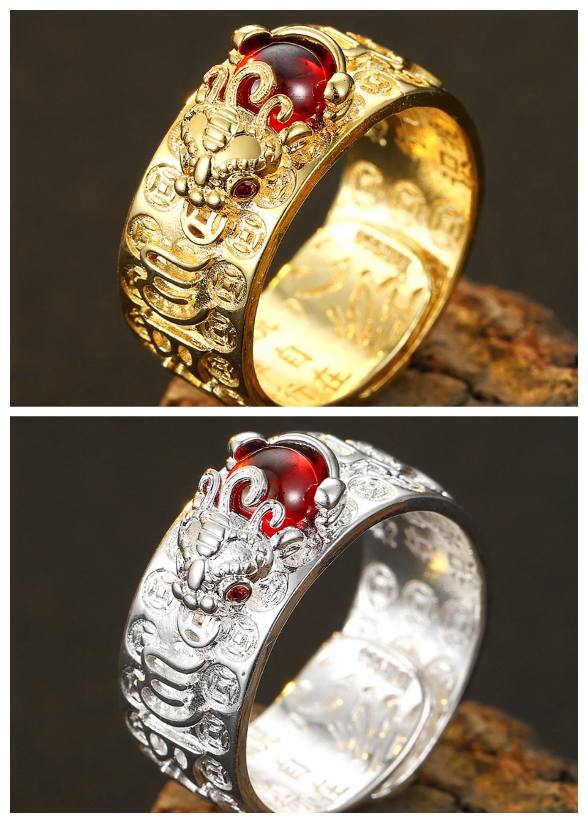 S/Set Chinesische Feng Shui Messing Pixiu Ringe Für Männer Amulett Vintage Kupfer Münze Verstellbar Unisex Ring Bringt Reichtum Glück Schmuck brown