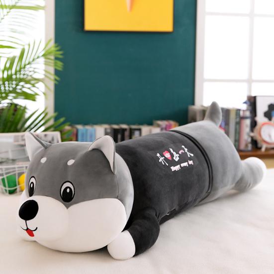 Cute Husky Plush Pillow with Sweet Messages Soft Stuffed Animal Huggable Floppy Dog Doll Emotional Support Gift