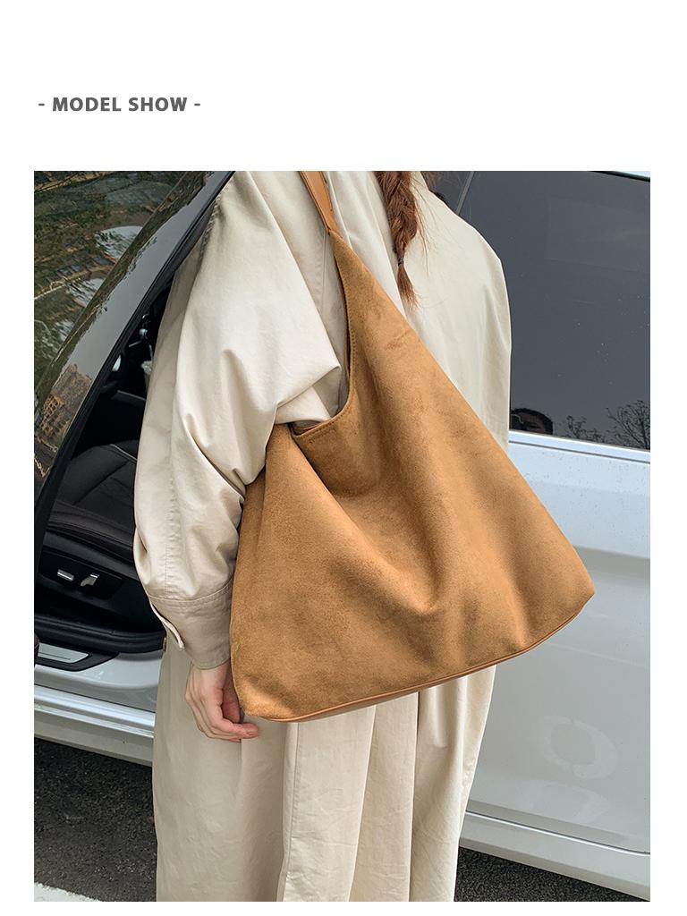 Women's Retro Suede Large Capacity Tote Bag - Simple Commute Underarm Style