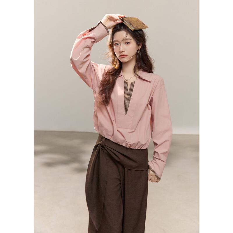 Women's Retro Fake Two-Piece Striped Spliced Shirt