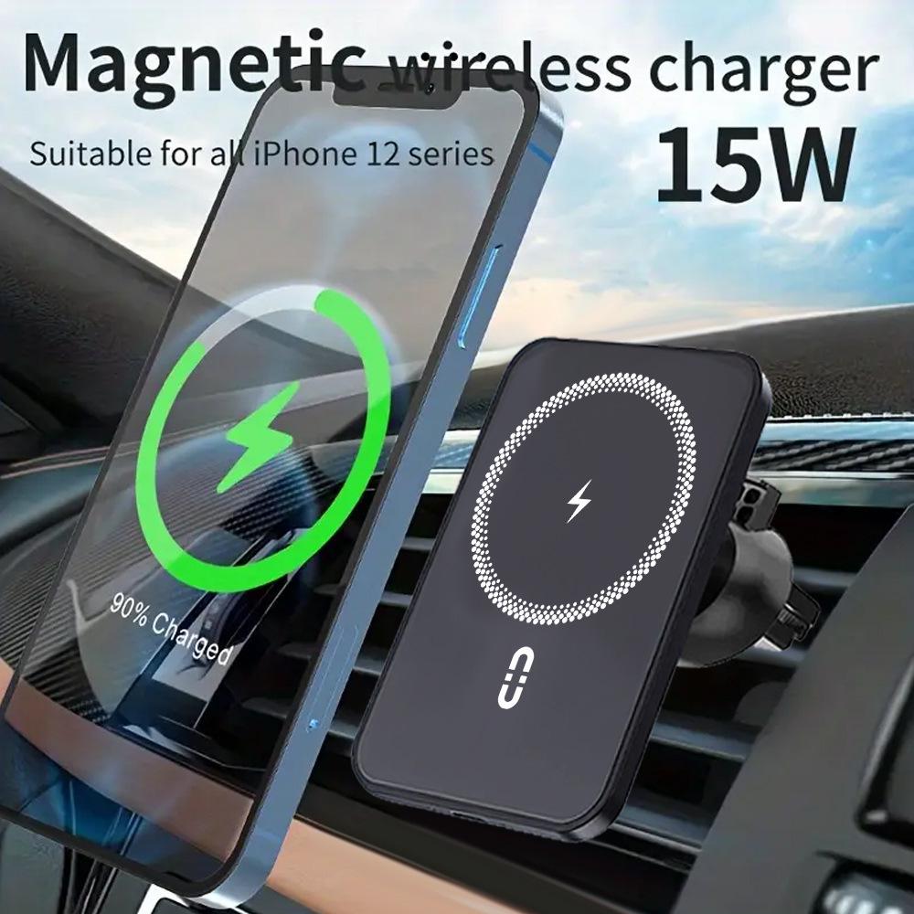 Magnetic Wireless Car Charger & Holder for iPhone - Magsafe Compatible, 15W Fast Charging