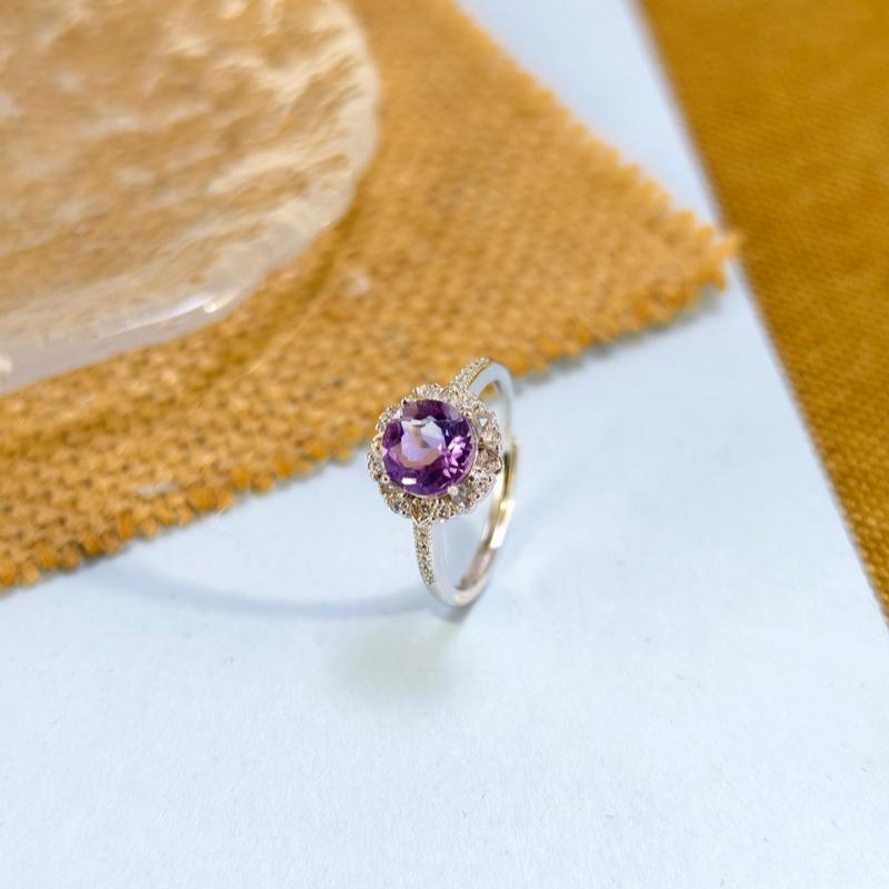 

S925 Silver Adjustable Ring with Natural Crystal & Gemstone for Women opening adjustable