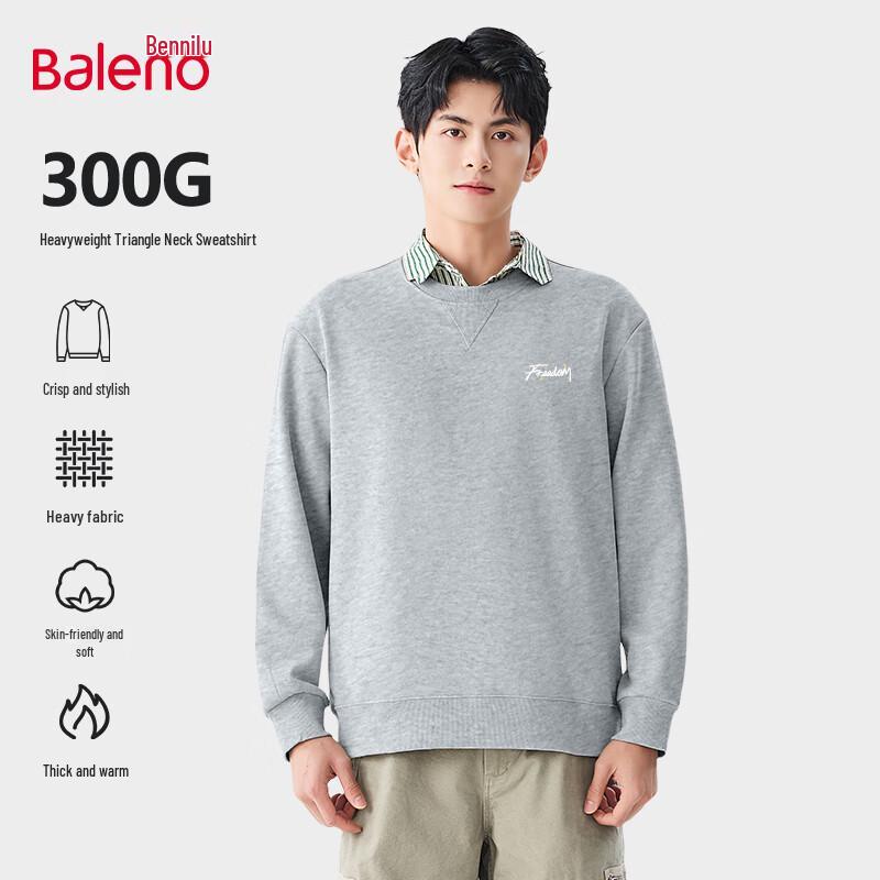 Baleno Men's Heavyweight Loose Fit Crew Neck Letter Print Sweatshirt