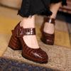 Retro Concise Mary Janes Women Pumps Genuine Leather Platforms Thick Heels Shoes Woman 2024 Spring Casual Buckle Pumps New Shoes