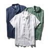 Chinese Style Pure Linen Short-Sleeved Shirt for Men, Summer Thin Loose Jacket, Export White Casual Shirt
