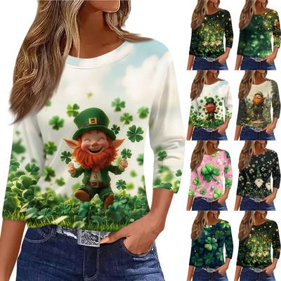 3/4 Length Sleeve Womens Tops Floral Print Vintage Fashion Casual Loose With Round Neck Plus Size Shirts