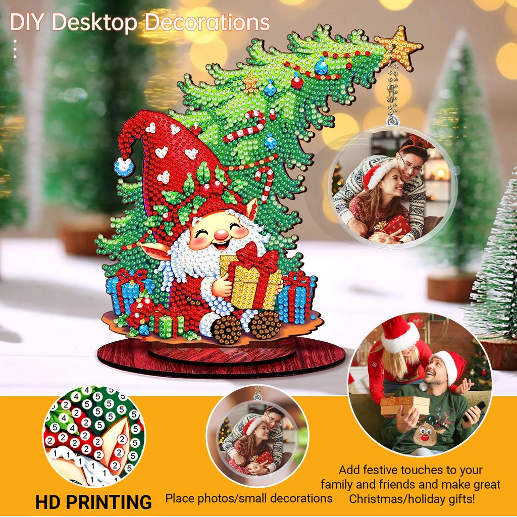 Christmas Tree DIY 2D/Flat Wooden Desktop Diamond Art Kits Diamond Art Tabletop Painting Kit for Adults Home Office Table Decor