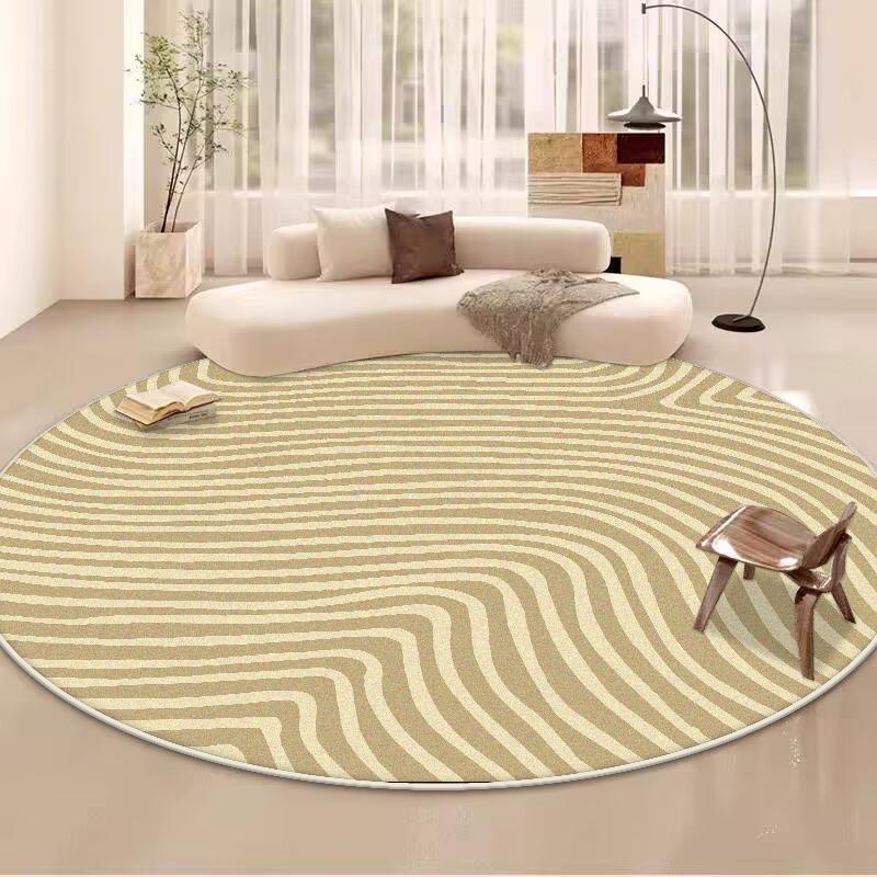 Simple Style Large Living Room Round Rugs Striped Decoration Home Sofa Area Fluffy Plush Carpet Bedroom Non-slip Chair Mat Floor
