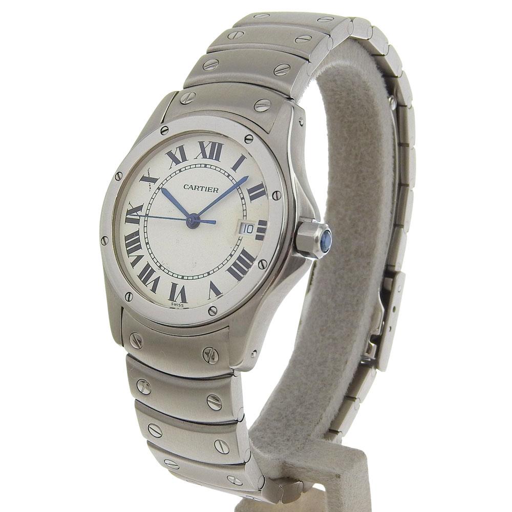 CARTIER Santo Cougar MM Watches W20027K1 whiteDial Stainless Steel Quartz Analog display unisex Used