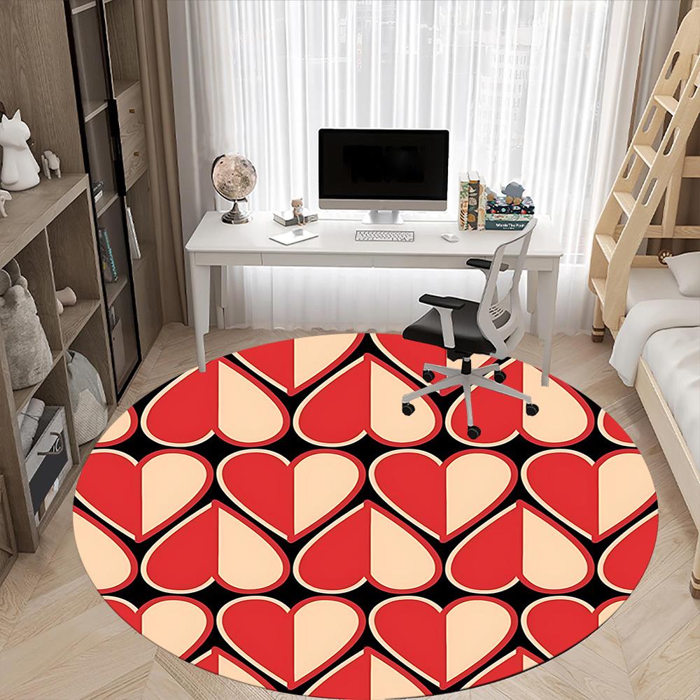 1pc Heart Print Office Round Rug, Carpet for Office, Gaming, Lightweight Round Floor Mat yy260208016