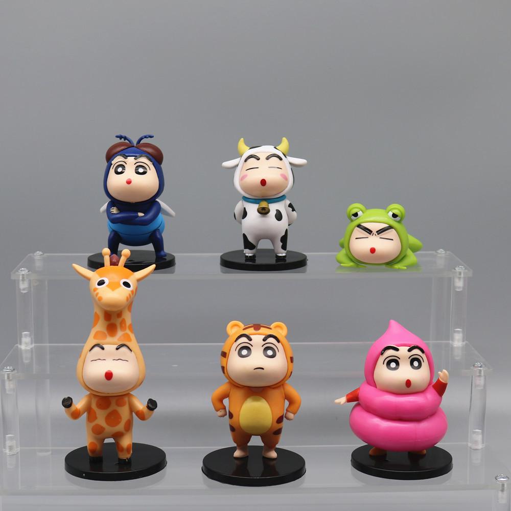 

6pcs/set Creative Crayon Shin-chan Cos Animal Giraffe Frog Tiger Funny Action Figure Decor Gift Toy Kawaii Children Collection