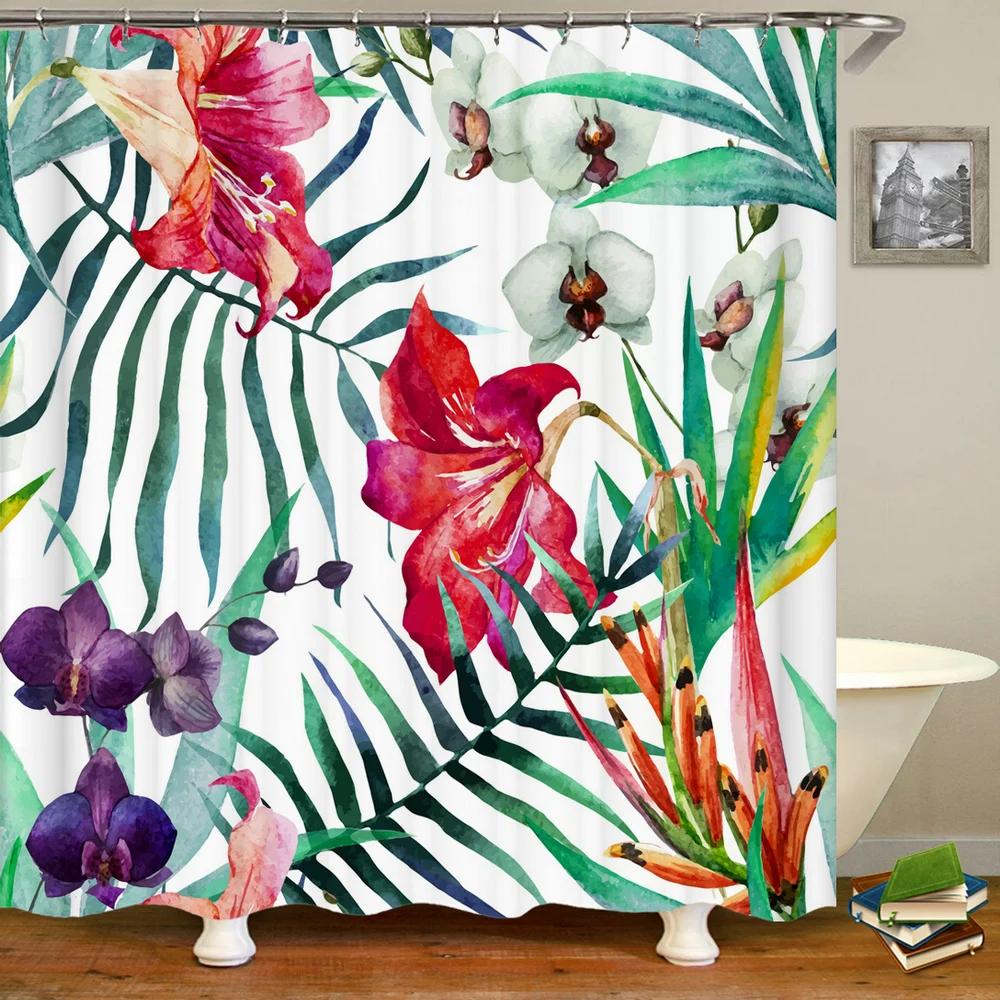

Retro Flowers Plant Leaves Shower Curtains Bathtub Accessory Home Decoration Bathroom Curtains Waterproof Polyester with Hooks W90xH180cm