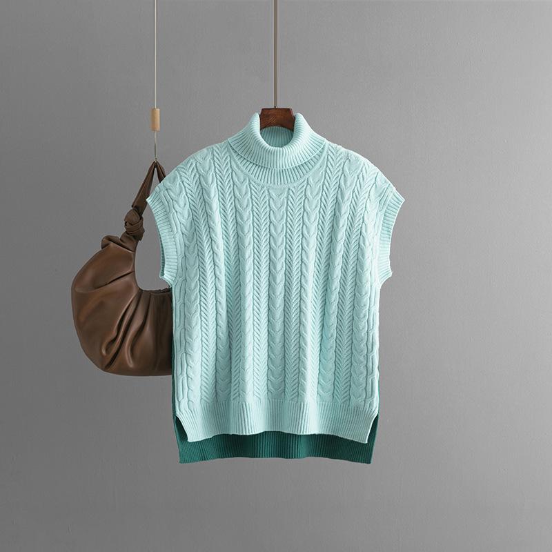 

Модная лоскутная трикотажная футболка для женщин с высоким воротом без рукавов, свободный дышащий трикотажный топ, повседневный мягкий удобный пуловер для осени и зимы one size абрикосовый