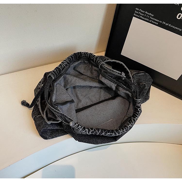 Geantă tip rucsac din denim cu șnur în stil coreean pentru studenți - Capacitate mare, Geantă de umăr casual de primăvară