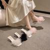 Fashion Women's Fashion Hairy Design Square Head Casual Slippers Summer 2025 New Comfortable Open Toes Breathable Elegant Beach Sandals