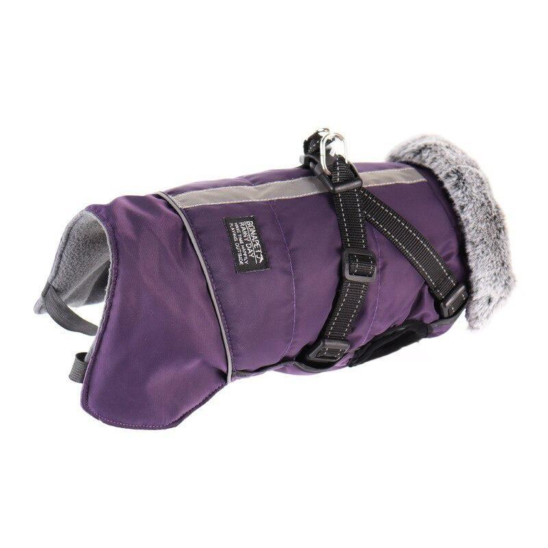 Stora hundkläder med sele Vintervarm pälskrage Vattentät reflekterande vadderad hundjacka Liten stor hundkappa fransk bulldogg