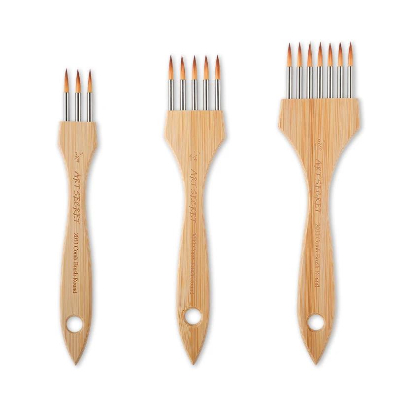 New Wooden Handle Multi Tooth Brush Set, Flat Head, Round Head Artistic Watercolor Acrylic Brush, Multifunctional Painting Brush