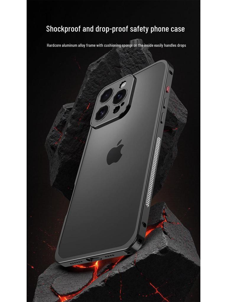 Ultra-Thin Lightweight Metal Frame iPhone 16/15 Pro Case with Seahorse Buckle Design and Heat Dissipation