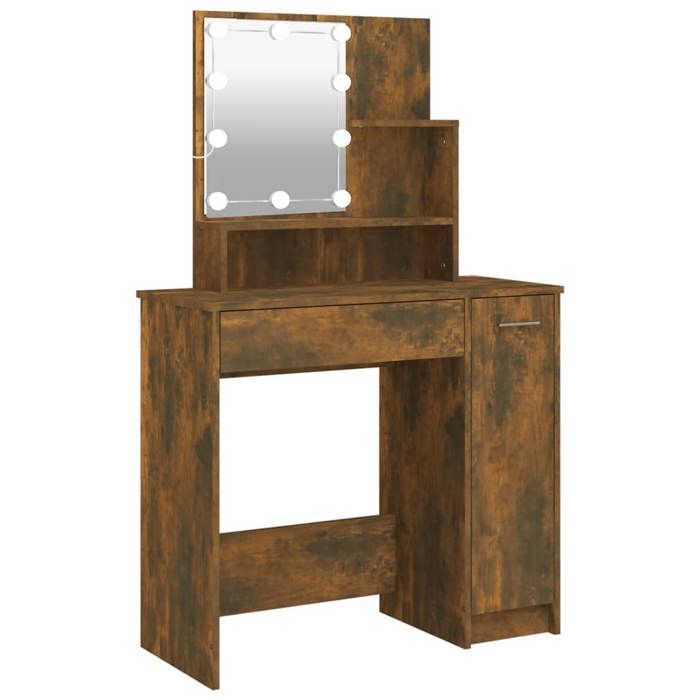 VidaXL Dressing Table with LED Cosmetic Table Storage Furniture Dressing Table with Mirror Bedroom Furniture Interior 820484