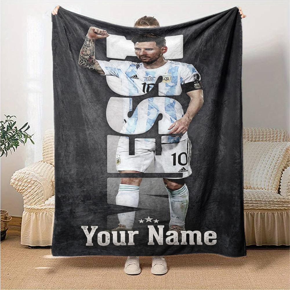 Football Messi Customize Text Blanket Lightweight Customizable Blanket Comfortable Versatile for Seaside Home Decor Livingroom Nap All-Season Use