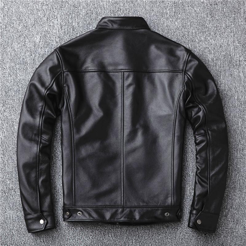 Real Leather Jacket Men's Calf Leather Short Style Handsome Stand Up Collar Motorcycle Single Leather Jacket Jacket