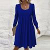 Women's Loose Square Neck Casual Long Sleeve Solid Color Pleated Dress