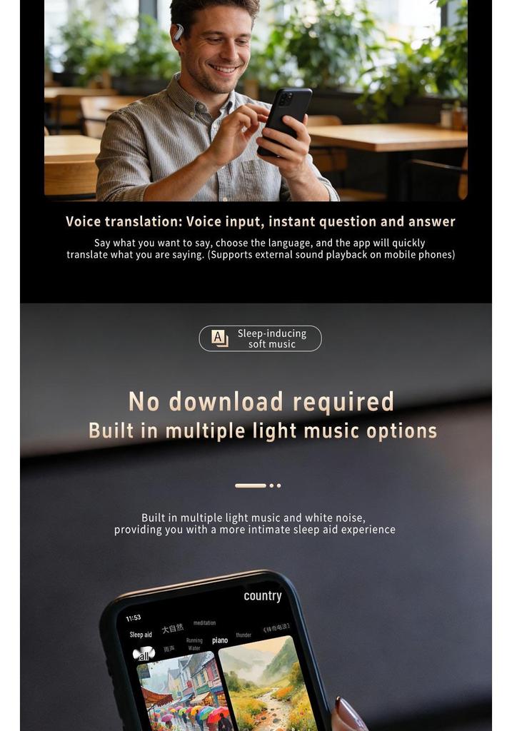 Drip Ear AI Smart Translation Bluetooth Earphones: Seamless Translation and Ultra-Long Battery Life for Sport Enthusiasts.