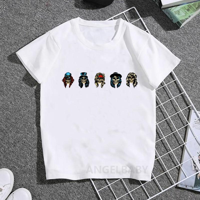 Hot Sale Gun N Roses Rock Band Print Fashion Kids T shirt Girls Summer Tops Baby Boys Clothes Children Short Sleeve T-shirts