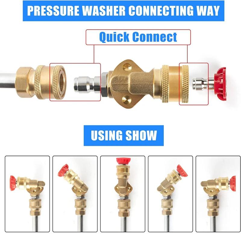 180° Pivoting Pressure Washer Coupler with 5 Angle Nozzle Tips, 1/4" Quick Connect Gutter Cleaner Attachment for Home Use