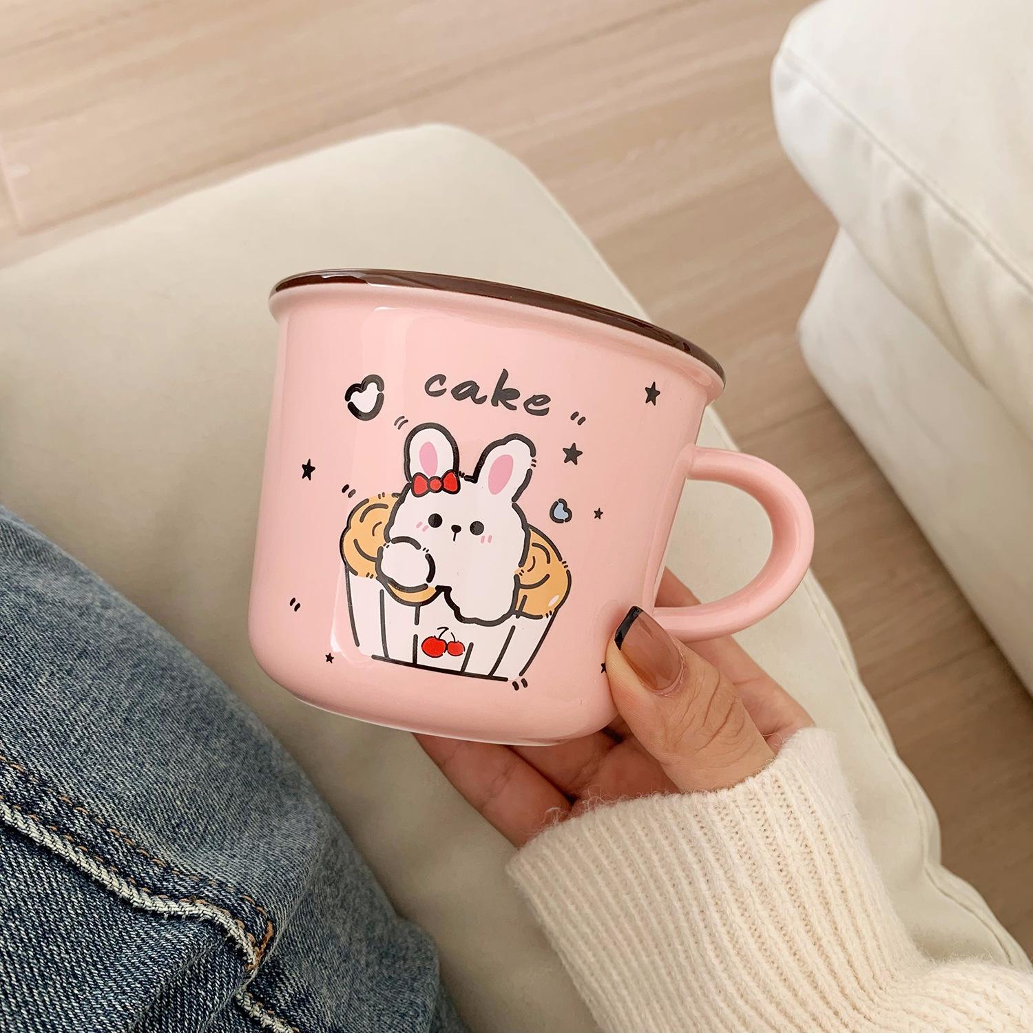 

Керамическая кружка Мультяшная кружка с медведем Милая кружка высокой ценности Чашка для воды Чашка для завтрака Детская парная чашка со шкалой 301-400ml