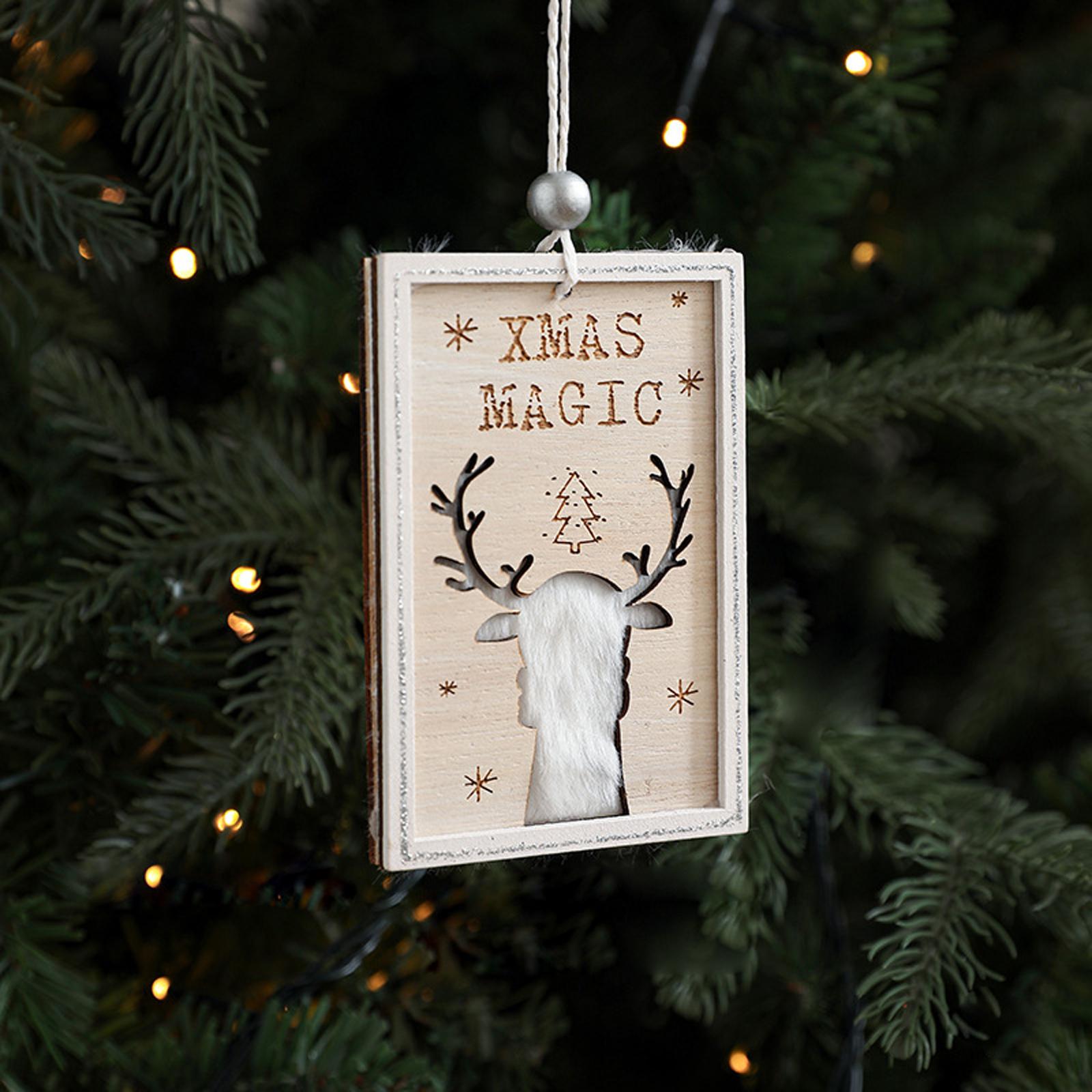

Wooden Wooden Sign Pendant Hollow Plush Square Printed Christmas Tree Decoration Ornaments Elk Scene Layout One Size
