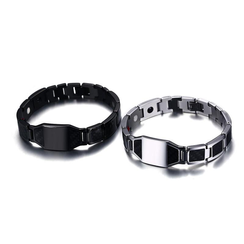 Customize Men 'S Black Stainless Steel Carbon Fiber And Bio Therapy Bracelet With Engraving 12 Constellations Men Jewels