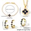 Elegant Floral Clover Jewelry Set Women Earrings Necklace Bracelet Ring In Chic Style Copper Plated