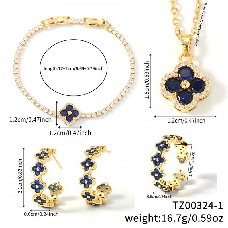 Elegant Floral Clover Jewelry Set Women Earrings Necklace Bracelet Ring In Chic Style Copper Plated