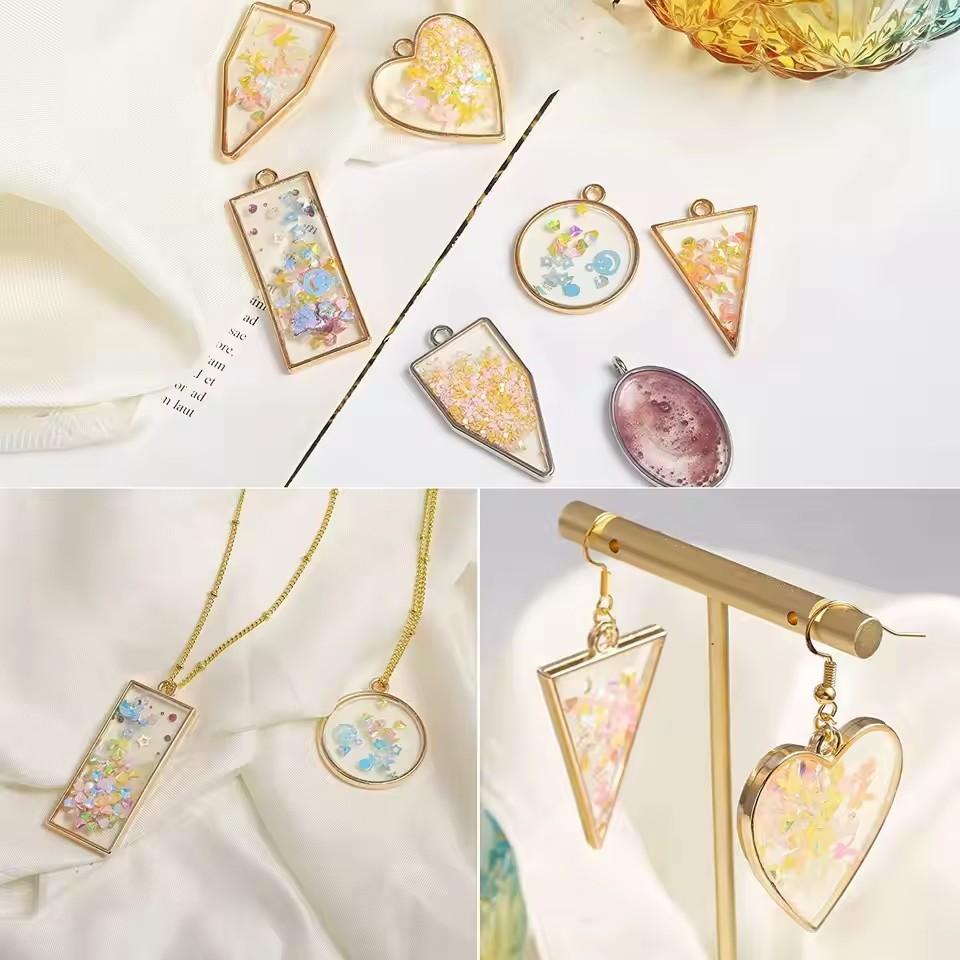 60Pcs/Lot Open Bezels For UV Epoxy Resin  Kit Hollow Frame Pendants Resin Craft Bezels Alloy Jewelry Molds For Resin Casting