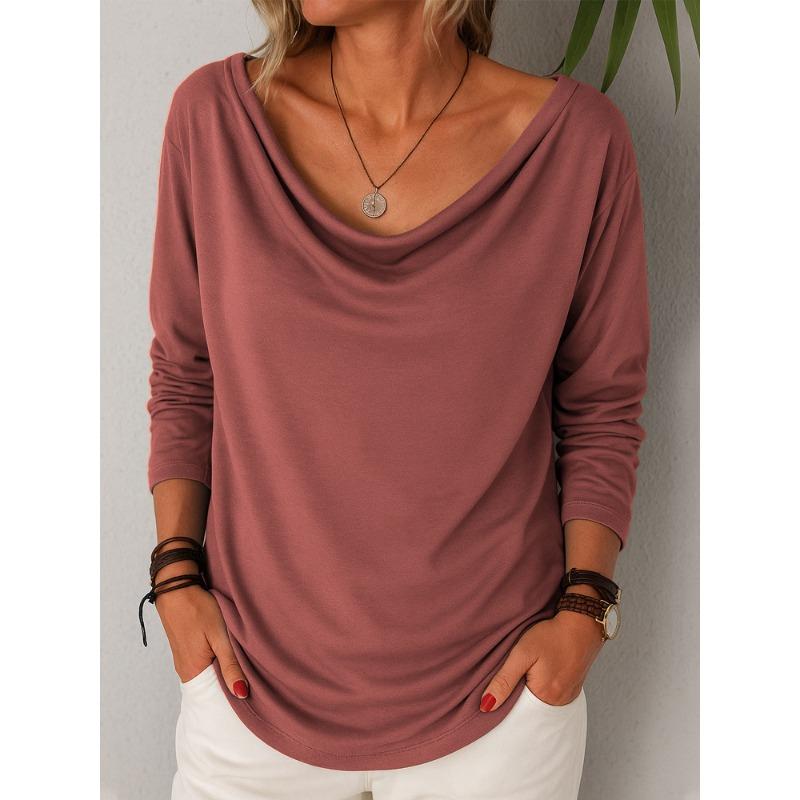 BFCCQB Women's Fashion Casual Autumn Winter Long Sleeve U-Neck Blouses & Shirts