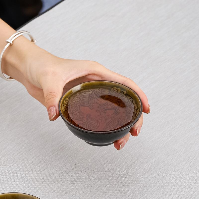 Ceramic Retro Dragon and Phoenix Pair Master Single Tasting Douli Cup Household Tea Set Wine Bowl W