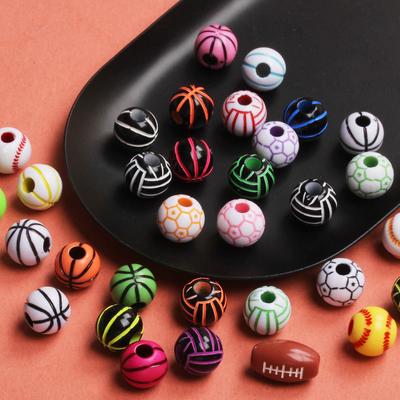 20Pz Perline Calcio con Foro Perline Sfuse Braccialetti Materiali per la Creazione di Gioielli 11mm Ciondoli Pallone da Calcio Rotondo Acrilico Pallacanestro 15.5mm