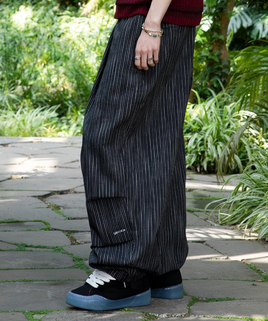 GLACK Gp139 Striped Linen Easy Pants (Black)