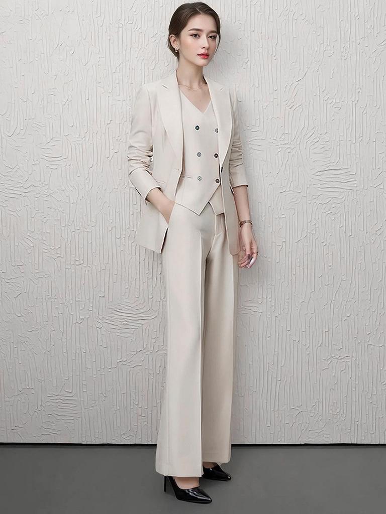 Exclusive Brand Spring-Autumn Slimming Lawyer Suit: Three-Piece Vest & Straight-Leg Pants Set