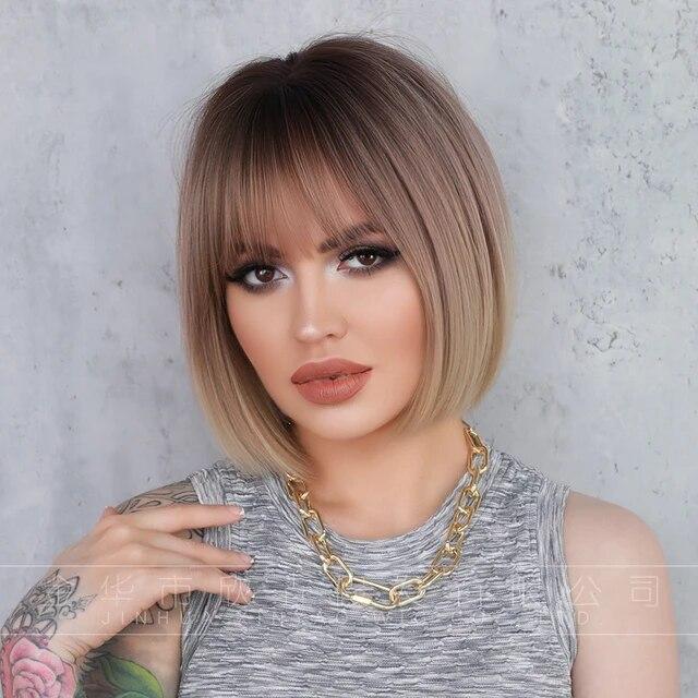 Černá s bílou Bob paruky s ofinou Krátké rovné paruky pro ženy Zajímavosti Paruka Cosplay Party Blackpink Korea Paruka