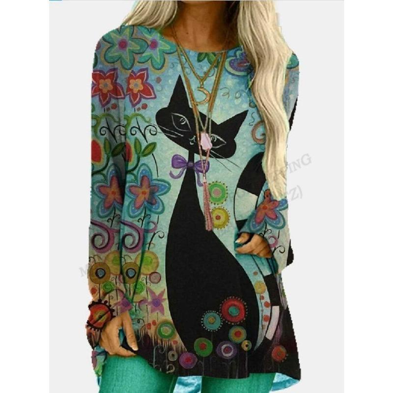 Ethnic 3d Print T-shirt Women Fashion Casual Long Sleeve Tops Tees Graphic Print Loose Harajuku Vintage Tees