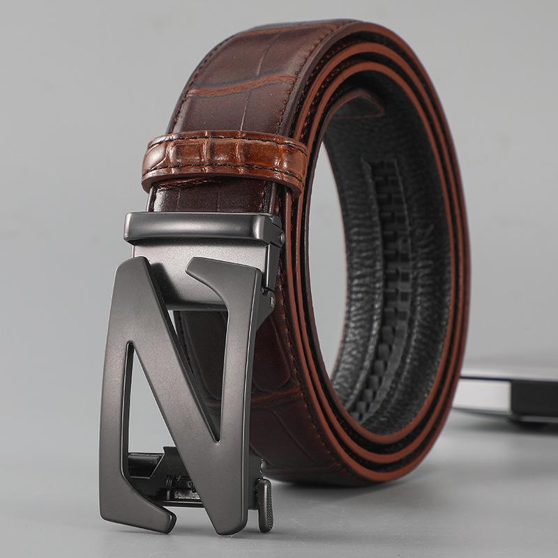 

Мужской ремень из натуральной кожи с автоматической пряжкой - 2024 Верхний слой коровьей кожи Деловой стиль для молодежи 110 cm