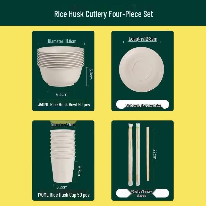 Qiwei Biodegradable Rice Husk Disposable Tableware Set