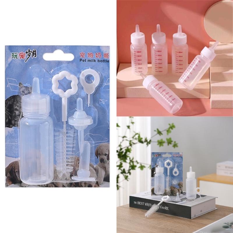 Handfeeding Set for Newborn Kitten Puppies and Small Animals with Pet Nursing Bottle and Brush Set Soft and Durable