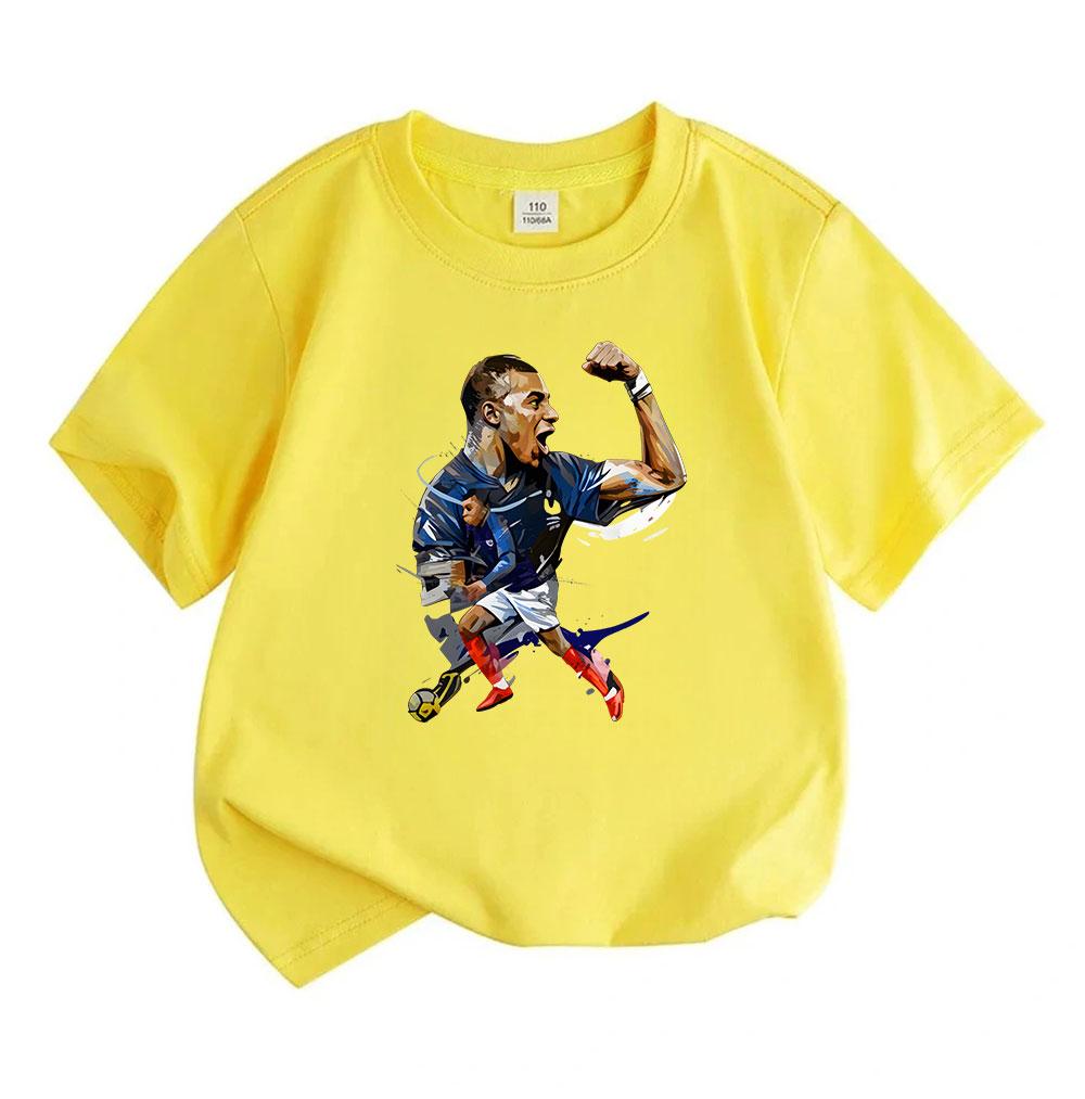 Kids Boys Girls 100% Cotton Crew Neck Short Sleeve T-Shirt, Stylish Football Player Print Casual Sports Tee, Soft Breathable Daily Tops for Children Y