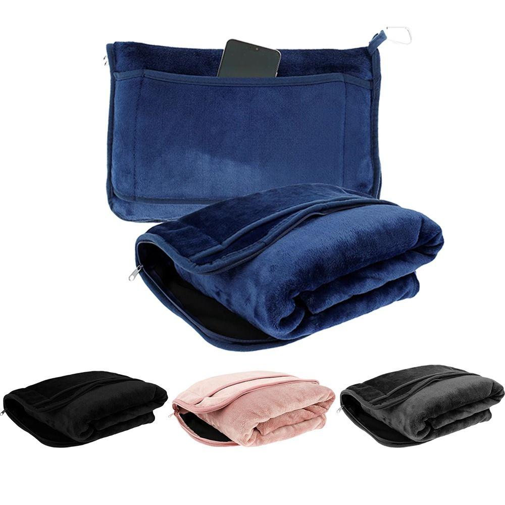 Warm Travel Pillow and Blanket Set Foldable Soft Throw Pillow Multifunctional Nap Quilt  Camping