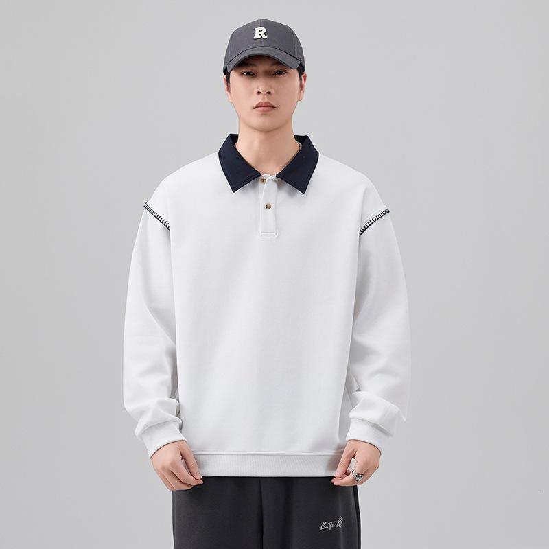 2026 Autumn/Winter Men's Raglan Sleeve Polo Neck Long Sleeve Hoodie - Youthful & Trendy Fashion