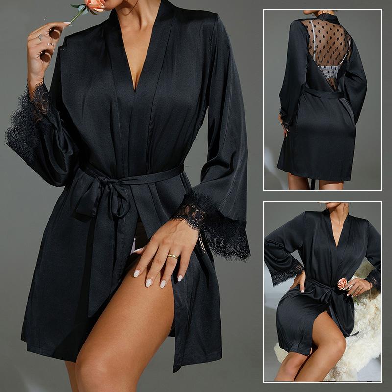 Sexy Backless Spitze Bademantel Kleid Sommer Neue Frauen Robe Nachtwäsche Intimate Dessous Lose Beiläufige Homewear Nachthemd Loungewear
