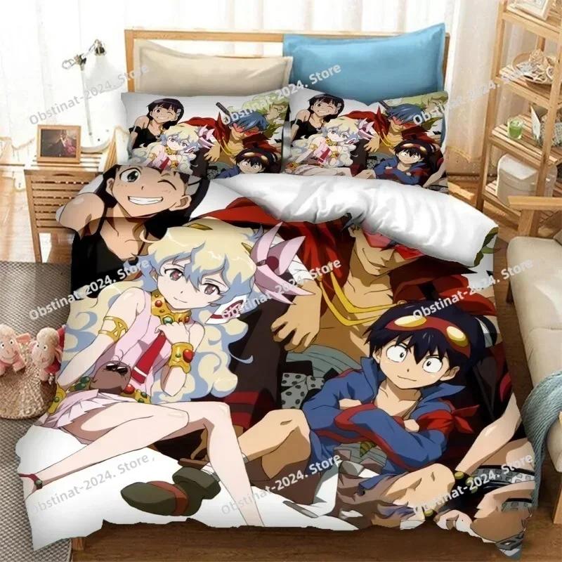Anime Tengen Toppa Gurren Lagann Kamina Printed Bed Set Duvet Cover Pillowcase Bedding Set Bed Linen Sheet Quilt Cover Full Size